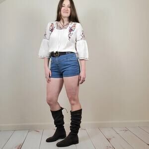 Beach Lunch Lounge Embroidered Gauze Bell Sleeve Top White Multi XS